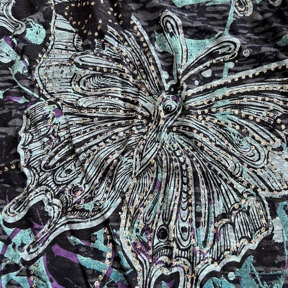 Fresh Brewed Size Large Embellished Butterfly Short Sleeve Tee Boho - Picture 3 of 6